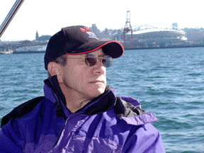 Owner Michael Ryan, sailing Kanga off the Seattle waterfront